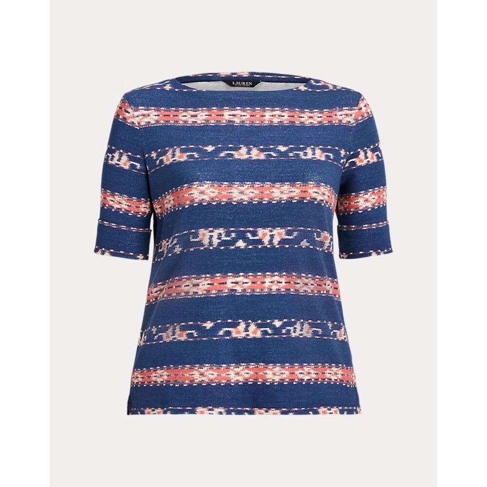 Lauren Ralph Lauren Womens Tee Boatneck Embroidered Blue Petite Medium